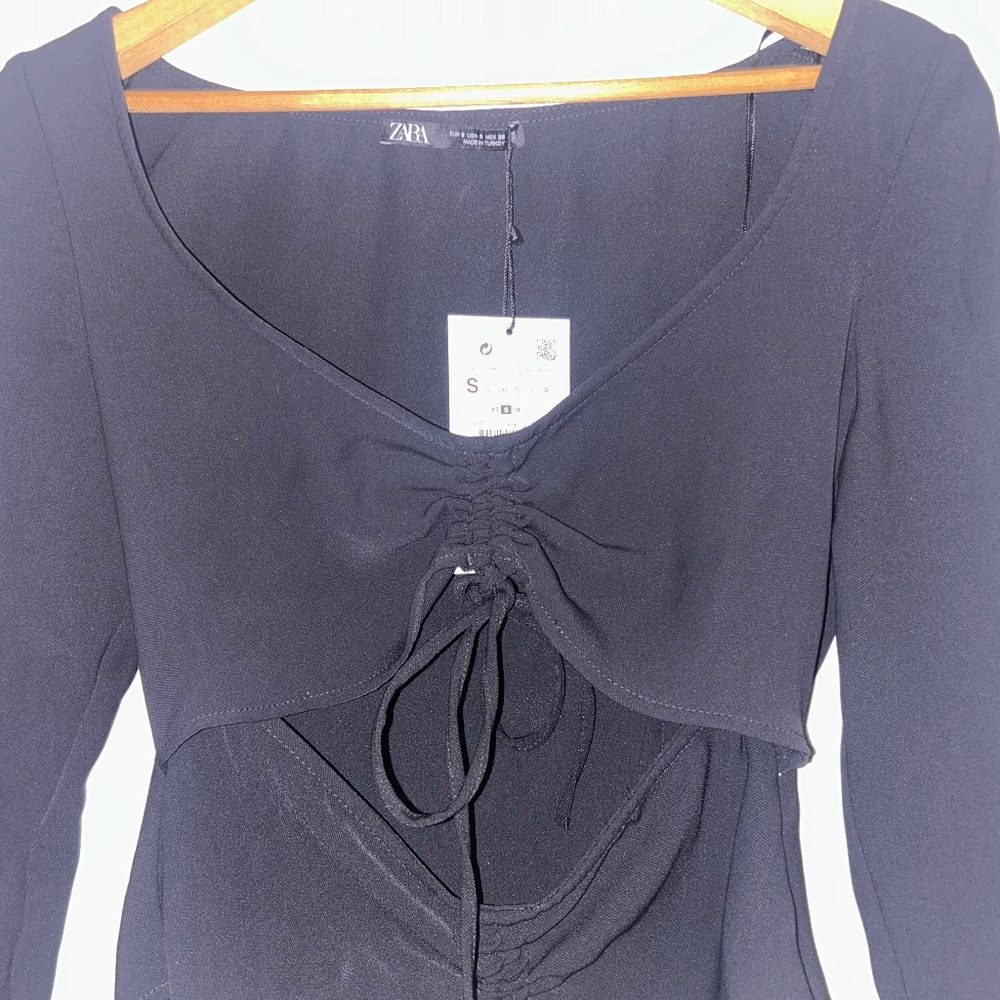 ZARA Ruched Front Cut-Out Top – Black, Size S (NWT)